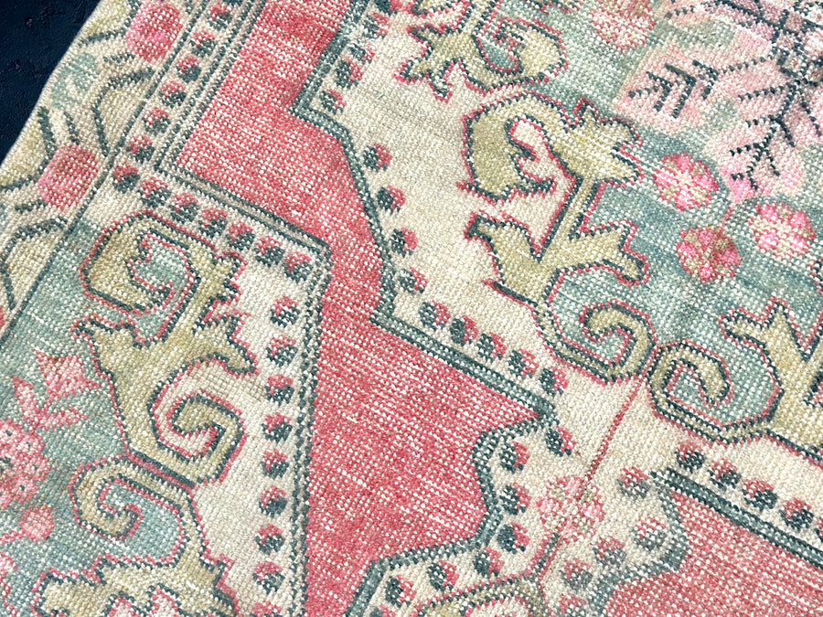 4’7 x 7’7 Vintage Turkish Oushak Carpet Muted Pink & Blue