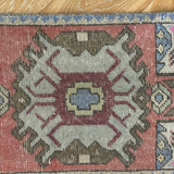 1’7 x 3’ Vintage Turkish Oushak Rug Muted Brick, Gray & Blue '3986