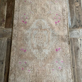 1’6 x 2’6 Antique Taspinar Rug Muted Camel Beige, Gray & Pink