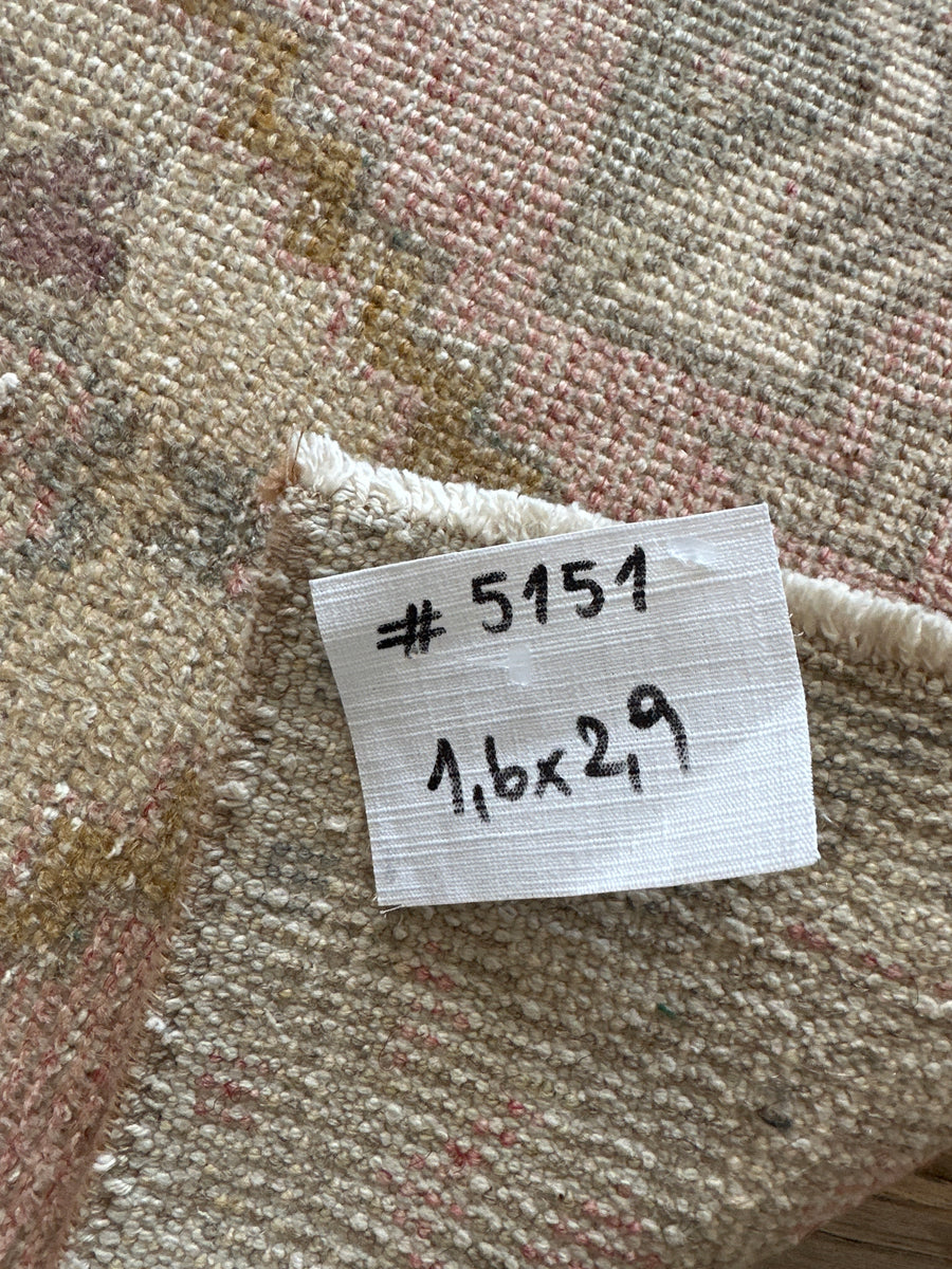 1’6 x 2’9 Turkish Rug Very Muted Pink, Beige + Gray