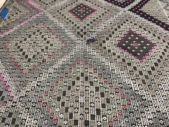 7 x11 Cicim Kilim Muted Grays, Tans, Pink, and Blue