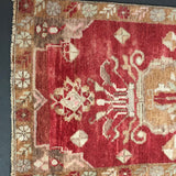 21” x 40” Vintage Turkish Oushak Rug Red, Bronze & Cream jun45