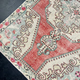 4’3 x 7’5 Vintage Turkish Oushak Carpet Muted Red, Bone & Blue '4395