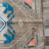 1’5 x 2’6 Antique Kars Rug Wool + Silk Muted Beige, Teal & Orange '4856