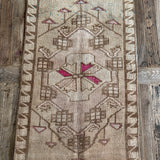 1’9 x 2’10 Antique Kars Rug Muted Camel Beige, Turquoise & Rose '4862
