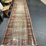 3’5 x 15’10 Classic Antique Runner Muted Sea Blue, Wine Red & Gray