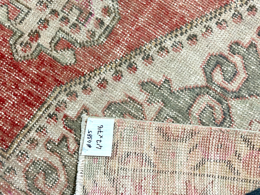 4’7 x 7’6 Vintage Turkish Oushak Carpet Muted Red, Clay & Gray