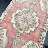 4’6 x 7’1 Vintage Turkish Oushak Carpet Muted Red & Sea Foam