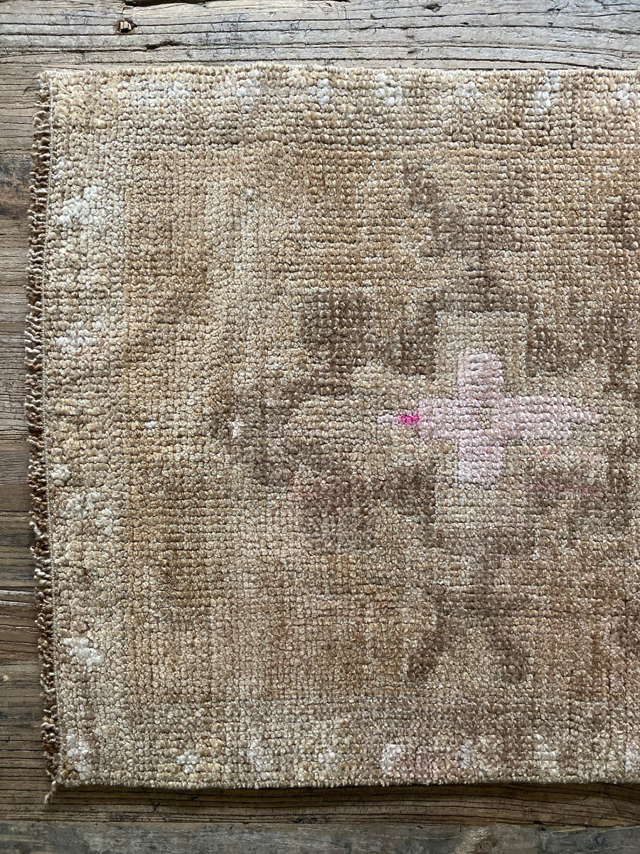 1’9 x 3’5 Antique Kars Rug Muted Camel Brown, Beige & Pink