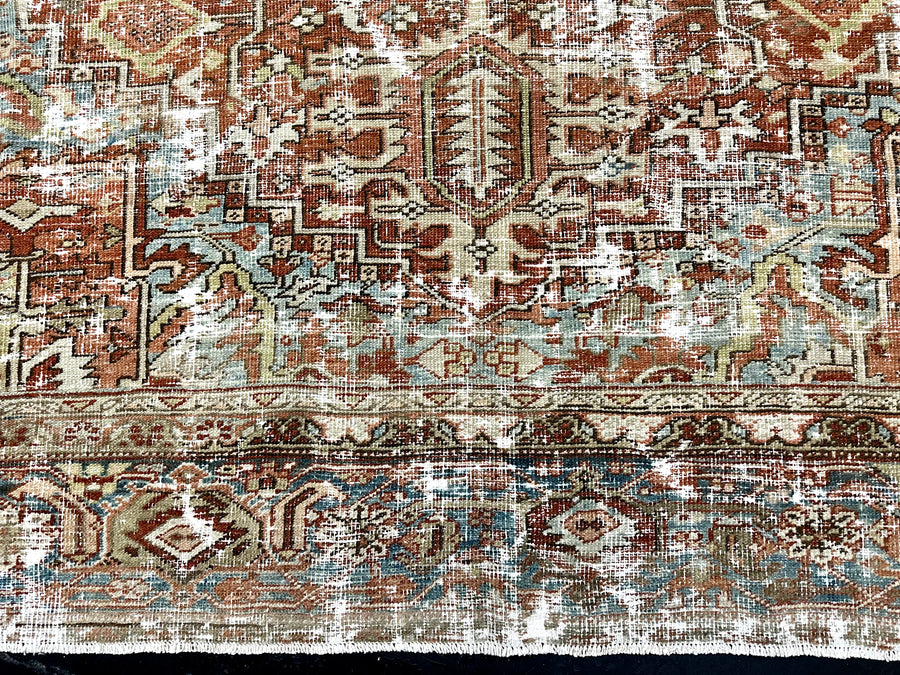 9’4 x 12’ Classic Vintage Rug Muted Copper, Blues, Greens SB