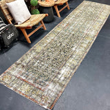 3’2 x 13’1 Classic Antique Runner Muted Turquoise Blue, Gray & Green '5350