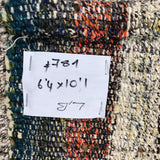 6’4 x 10 MCM Kilim White, Black, Blue and Pumpkin Tweed '781