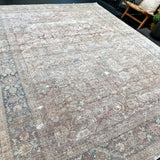 9’4 x 12’6 Classic Antique Rug Muted Gray, Red & Blue '5268