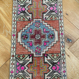 1’7 x 2’10 Vintage Turkish Oushak Rug Muted Rust, Pink & Blue '3999