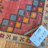 19” x 37” Vintage Oushak Rug Muted Red, Blue and Orange