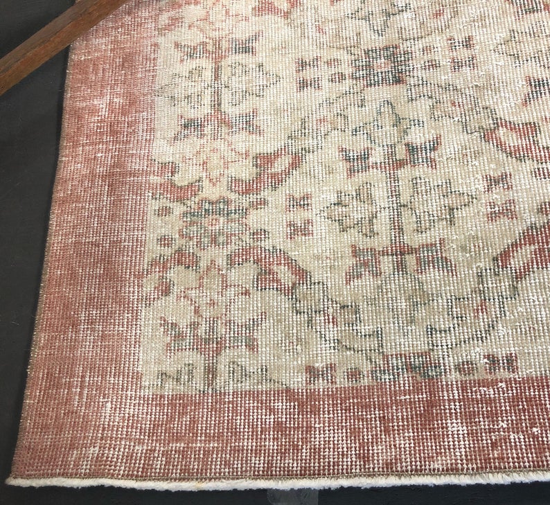 4 X 7 Oushak Rug Blush Rose, Teal, and Beige
